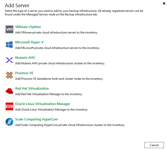 Veeam Backup Add Server dialog select VMware vSphere infrastructure